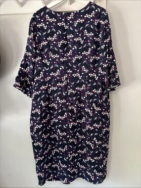 Boden Midi Floral Sheer Sheath Dress Navy Blue Size 16 - 3/4 flare sleeve
